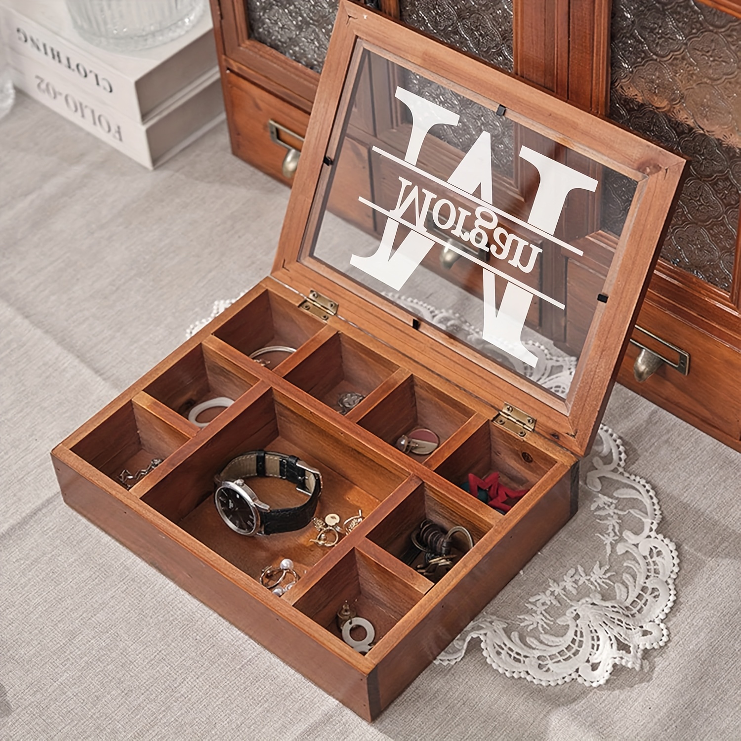 Personalized Wooden Jewelry Box Organizer for Men